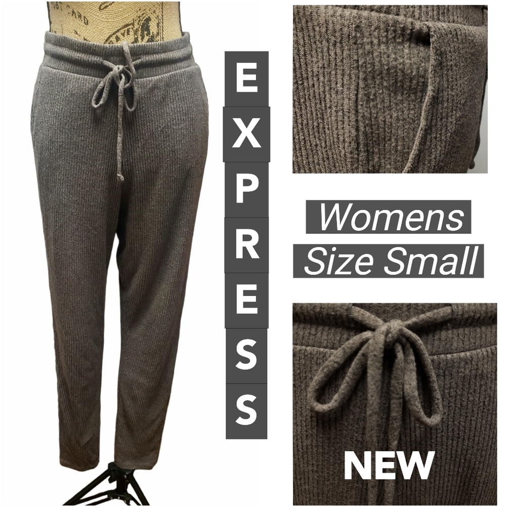 EXPRESS Size Small Taupe Brown Soft Ribbed Elastic Waist Drawstring Sweat Pants